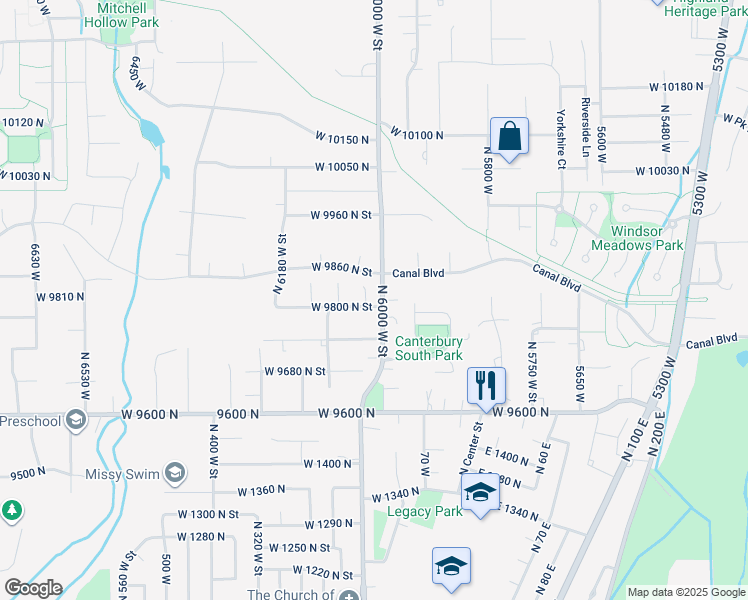 map of restaurants, bars, coffee shops, grocery stores, and more near 9814 North 6020 West in Highland