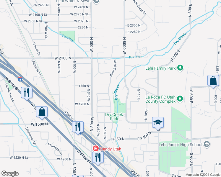 map of restaurants, bars, coffee shops, grocery stores, and more near 1832 Nuttall Drive West in Lehi