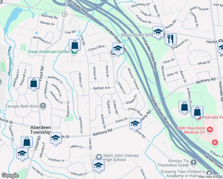 map of restaurants, bars, coffee shops, grocery stores, and more near 22 Belfast Avenue in Hazlet