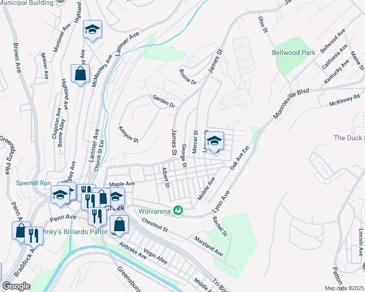 map of restaurants, bars, coffee shops, grocery stores, and more near 605 George Street in Turtle Creek