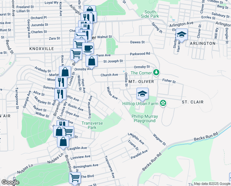 map of restaurants, bars, coffee shops, grocery stores, and more near 411 Nicholas Street in Pittsburgh