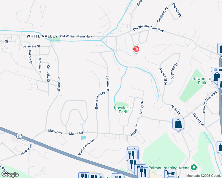 map of restaurants, bars, coffee shops, grocery stores, and more near 35 Bel Aire Dr in Delmont