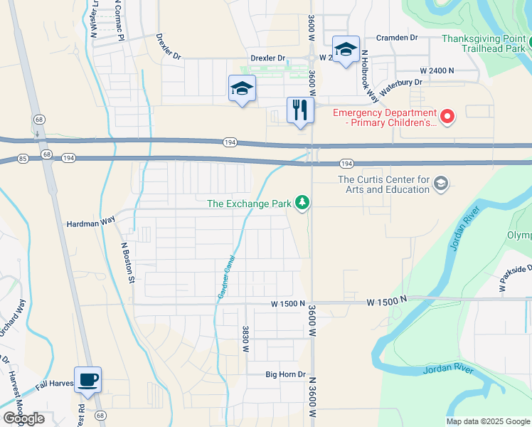 map of restaurants, bars, coffee shops, grocery stores, and more near 3696 West 1850 North in Lehi