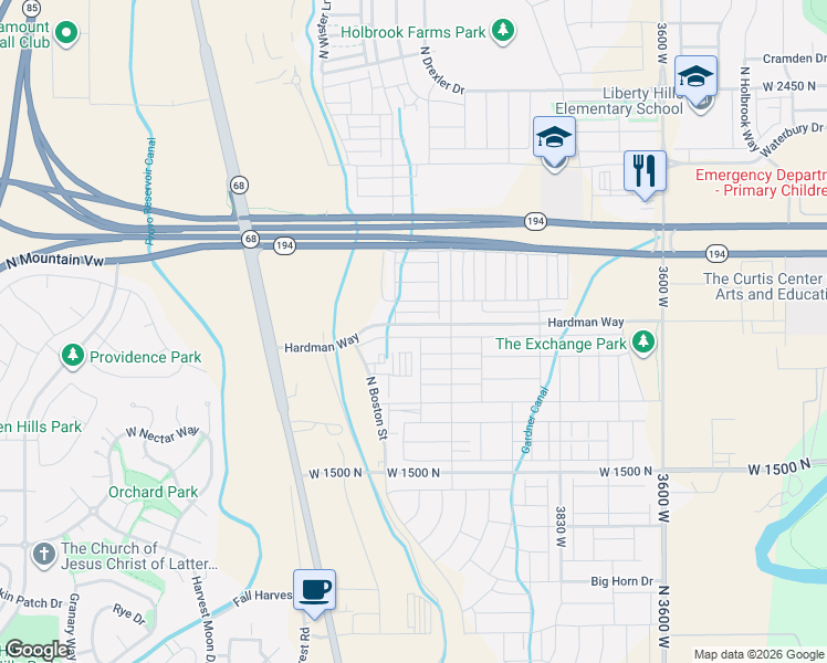map of restaurants, bars, coffee shops, grocery stores, and more near 4210 West 1850 North in Lehi