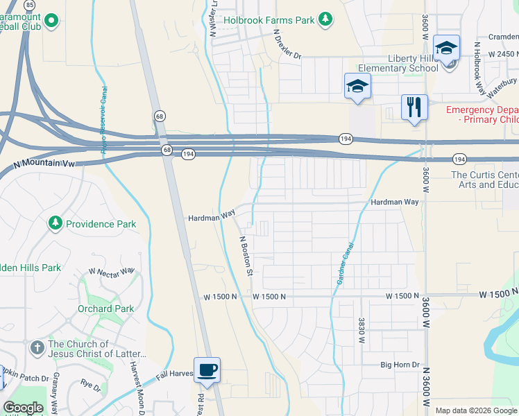 map of restaurants, bars, coffee shops, grocery stores, and more near 4210 West 1850 North in Lehi