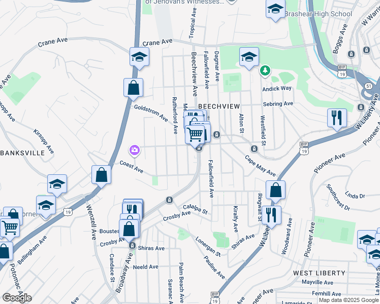 map of restaurants, bars, coffee shops, grocery stores, and more near in Pittsburgh