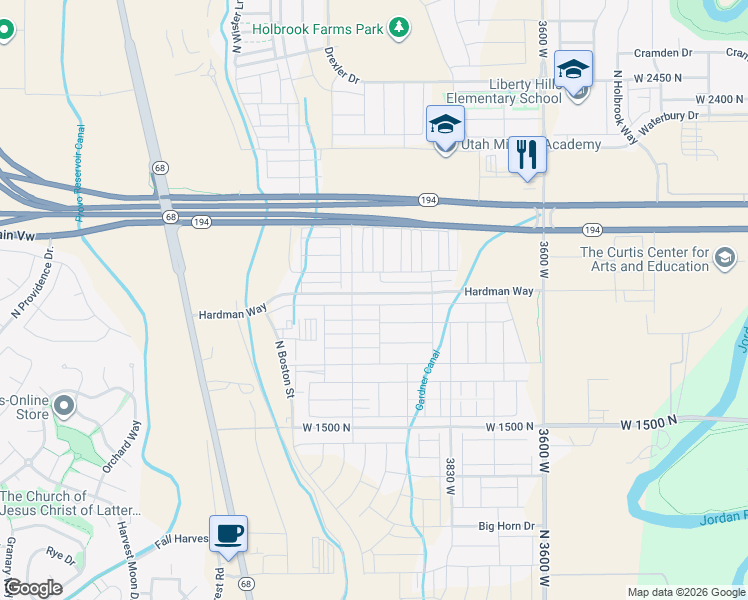 map of restaurants, bars, coffee shops, grocery stores, and more near 3984 West 1850 North in Lehi