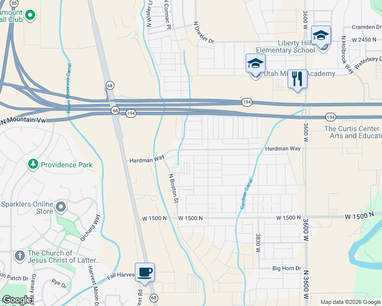 map of restaurants, bars, coffee shops, grocery stores, and more near 4210 West 1850 North in Lehi