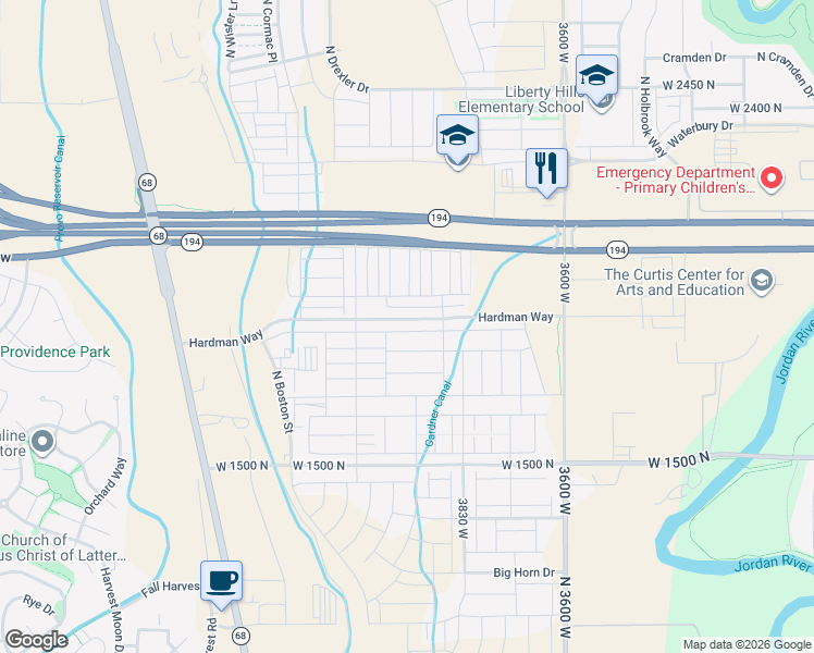 map of restaurants, bars, coffee shops, grocery stores, and more near 3984 West 1850 North in Lehi