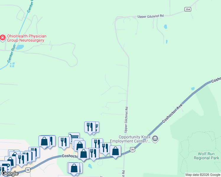 map of restaurants, bars, coffee shops, grocery stores, and more near 11973 Upper Gilchrist Road in Mount Vernon