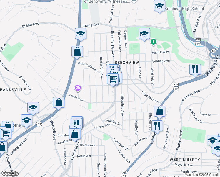 map of restaurants, bars, coffee shops, grocery stores, and more near in Pittsburgh