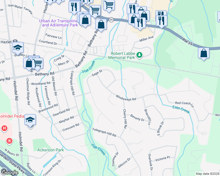 map of restaurants, bars, coffee shops, grocery stores, and more near 2 Cinnamon Court in Holmdel