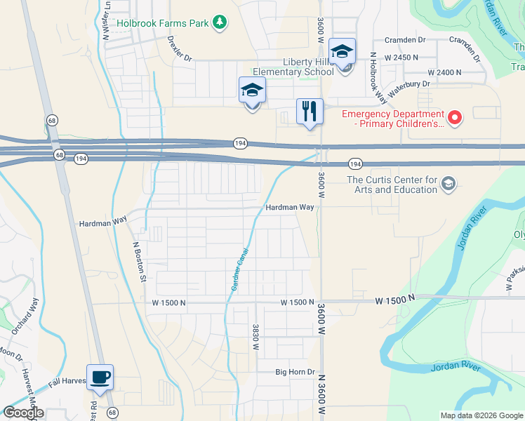 map of restaurants, bars, coffee shops, grocery stores, and more near 3820 West 1850 North in Lehi