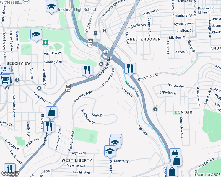map of restaurants, bars, coffee shops, grocery stores, and more near 167 Londontowne Drive in Pittsburgh
