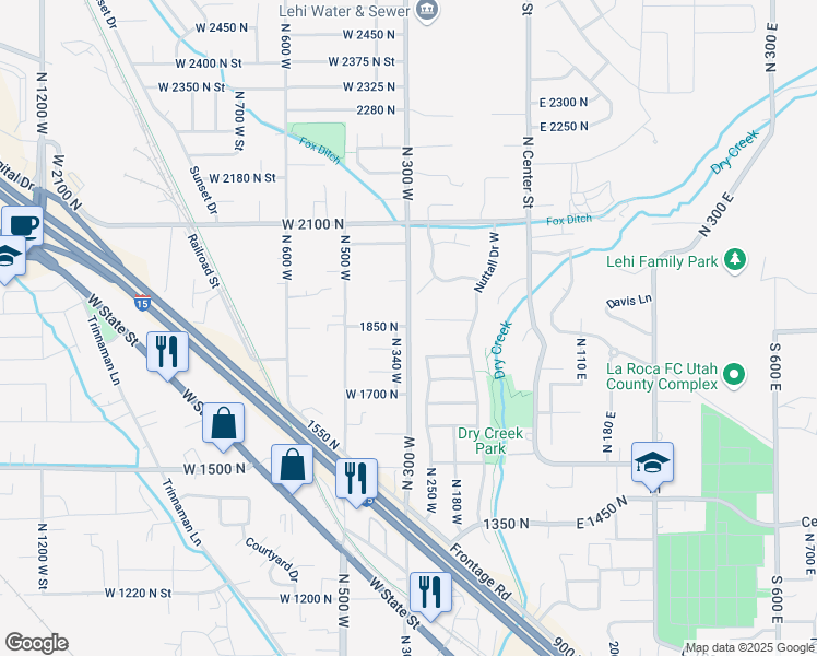 map of restaurants, bars, coffee shops, grocery stores, and more near 3454 North 340 West in Lehi