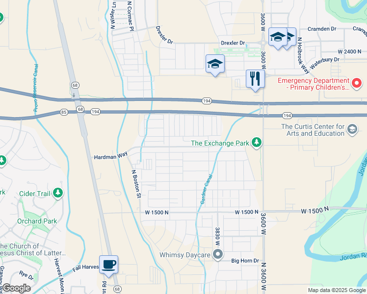 map of restaurants, bars, coffee shops, grocery stores, and more near 3984 West 1850 North in Lehi