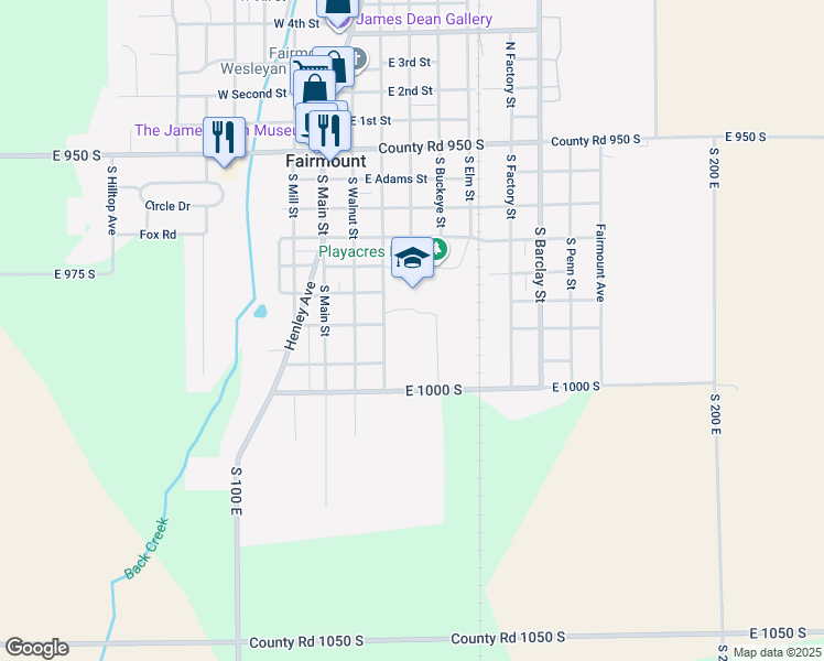 map of restaurants, bars, coffee shops, grocery stores, and more near 500 South Sycamore Street in Fairmount