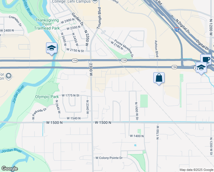 map of restaurants, bars, coffee shops, grocery stores, and more near 1854 2230 West Street in Lehi