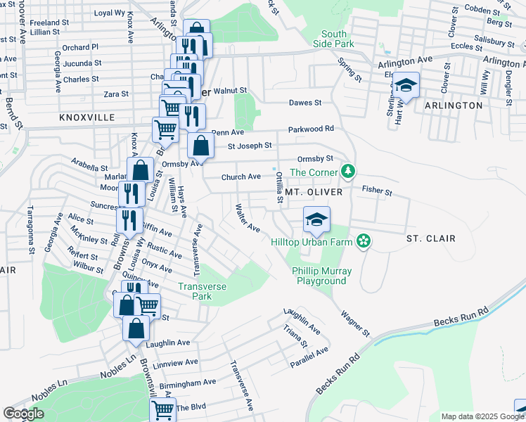 map of restaurants, bars, coffee shops, grocery stores, and more near 411 Nicholas Street in Pittsburgh
