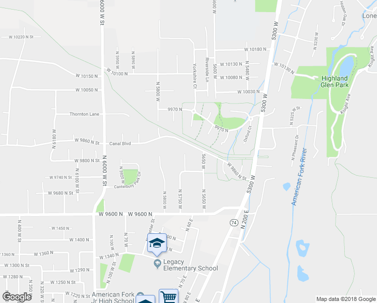 map of restaurants, bars, coffee shops, grocery stores, and more near 9818 North 5740 West in Highland