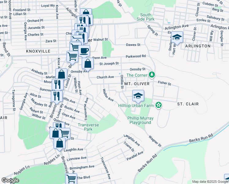 map of restaurants, bars, coffee shops, grocery stores, and more near 411 Nicholas Street in Pittsburgh