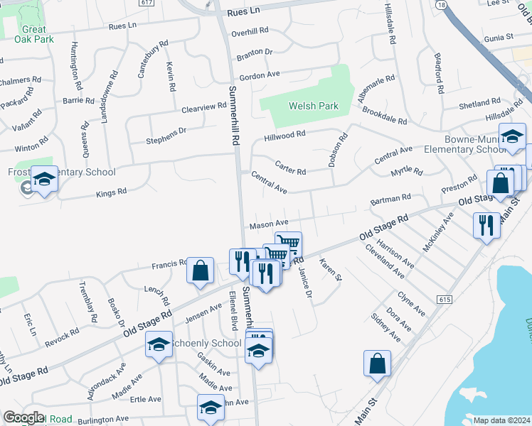 map of restaurants, bars, coffee shops, grocery stores, and more near 3 Henrietta Street in East Brunswick