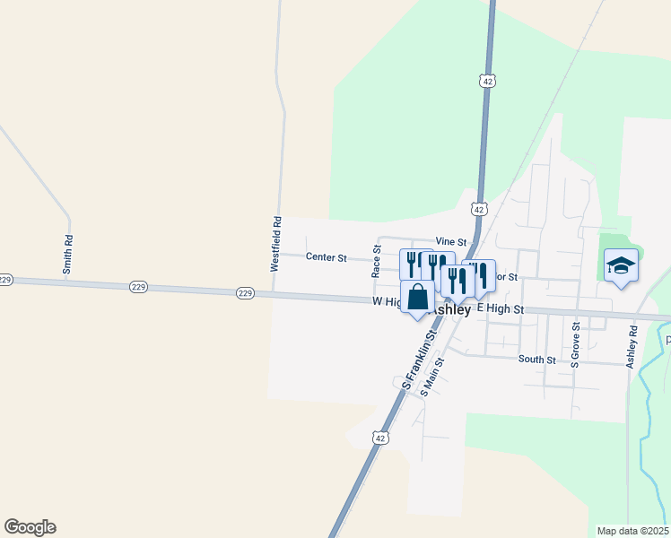 map of restaurants, bars, coffee shops, grocery stores, and more near in Ashley