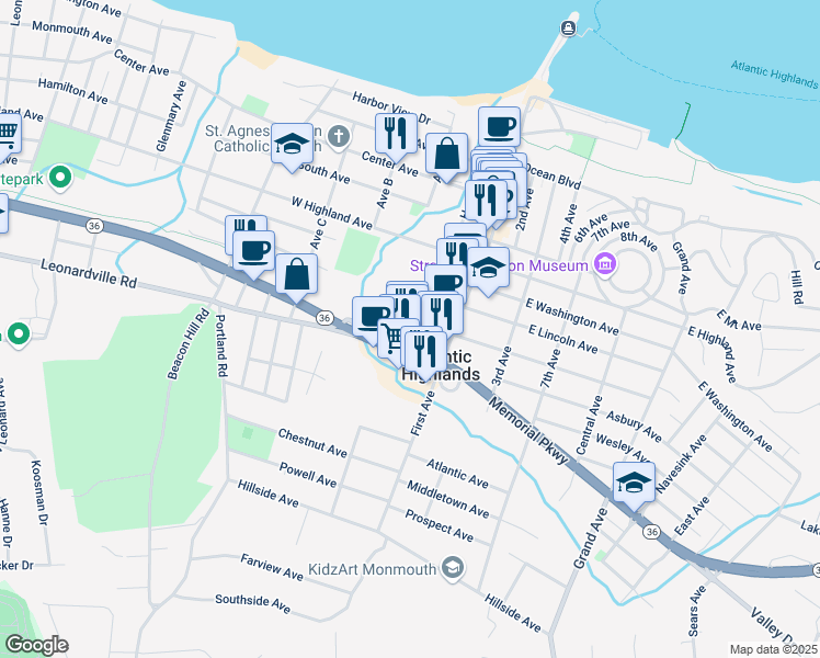 map of restaurants, bars, coffee shops, grocery stores, and more near 999 New Jersey 36 in Atlantic Highlands