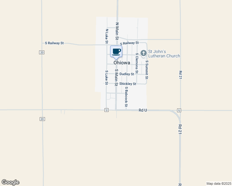 map of restaurants, bars, coffee shops, grocery stores, and more near 202 South Main Street in Ohiowa