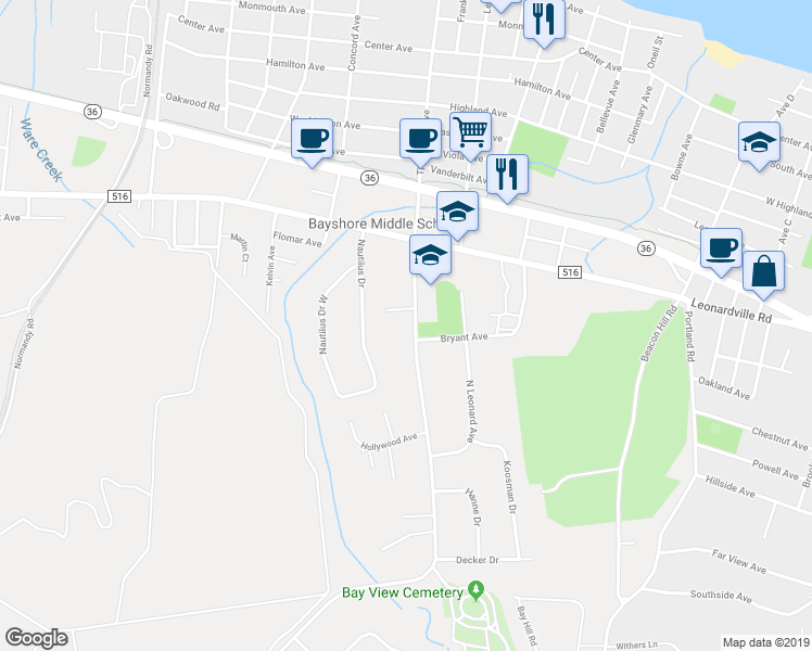 map of restaurants, bars, coffee shops, grocery stores, and more near 33 Hosford Avenue in Middletown