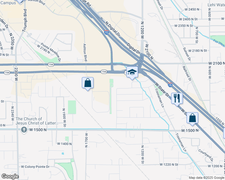 map of restaurants, bars, coffee shops, grocery stores, and more near 1831 North 1400 West Street in Lehi