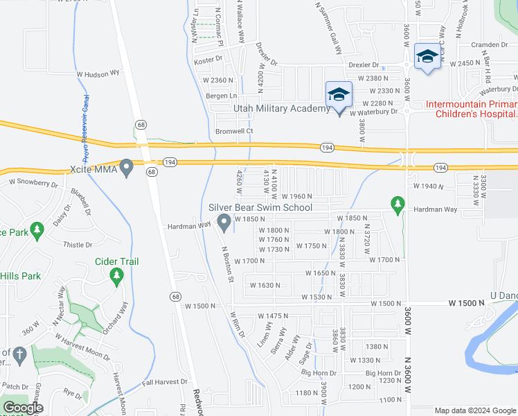 map of restaurants, bars, coffee shops, grocery stores, and more near 4210 West 1850 North in Lehi