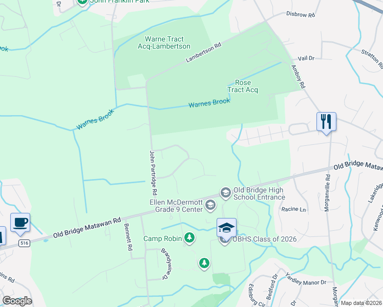 map of restaurants, bars, coffee shops, grocery stores, and more near 19 Merritt Terrace in Matawan