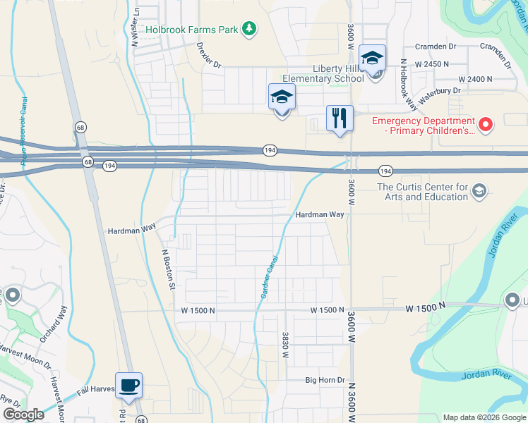 map of restaurants, bars, coffee shops, grocery stores, and more near 3896 West 1850 North in Lehi