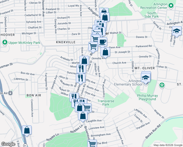 map of restaurants, bars, coffee shops, grocery stores, and more near 127 Margaret Street in Pittsburgh