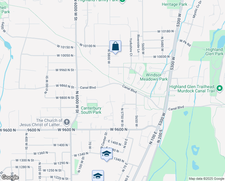 map of restaurants, bars, coffee shops, grocery stores, and more near 9796 North 5800 West in Highland