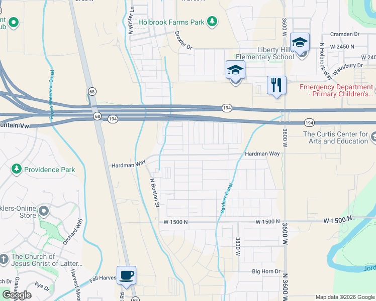 map of restaurants, bars, coffee shops, grocery stores, and more near 4030 West 1850 North in Lehi