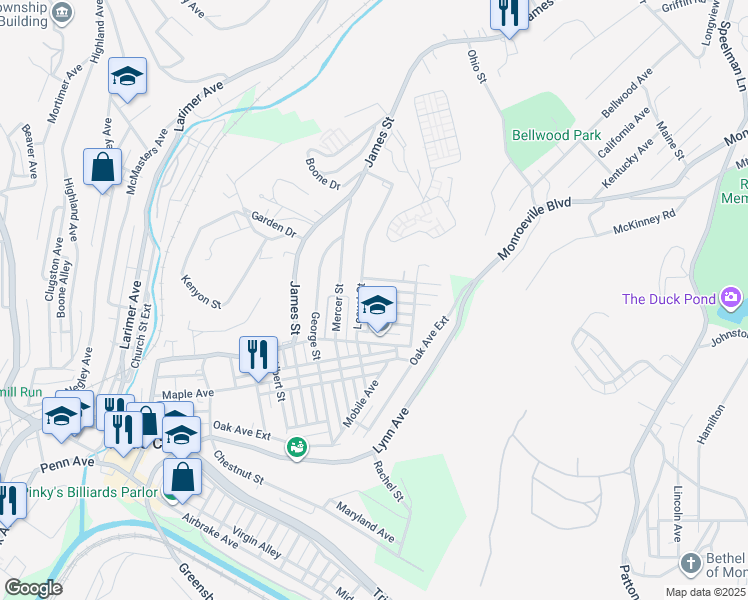 map of restaurants, bars, coffee shops, grocery stores, and more near 1621 Larch Street in Turtle Creek