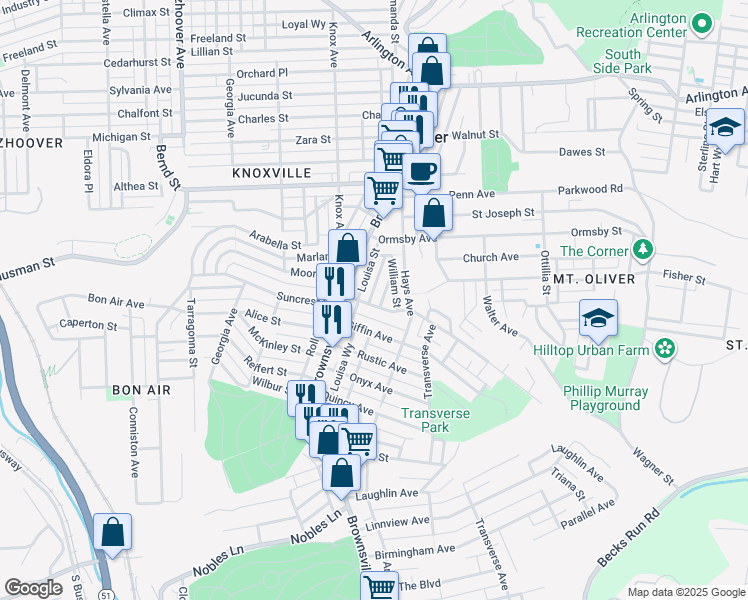 map of restaurants, bars, coffee shops, grocery stores, and more near 127 Margaret Street in Pittsburgh
