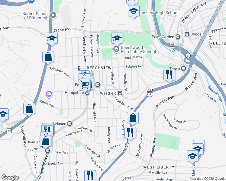 map of restaurants, bars, coffee shops, grocery stores, and more near 306 Cape May Avenue in Pittsburgh