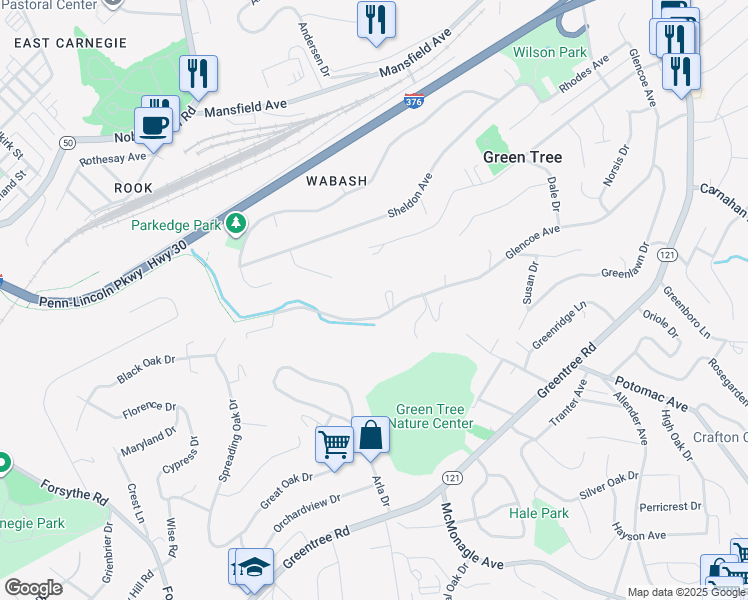 map of restaurants, bars, coffee shops, grocery stores, and more near 1395 Glencoe Avenue in Pittsburgh