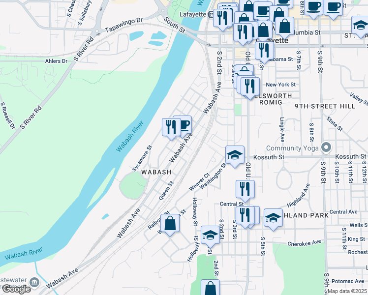 map of restaurants, bars, coffee shops, grocery stores, and more near 215 Ellsworth St in Lafayette