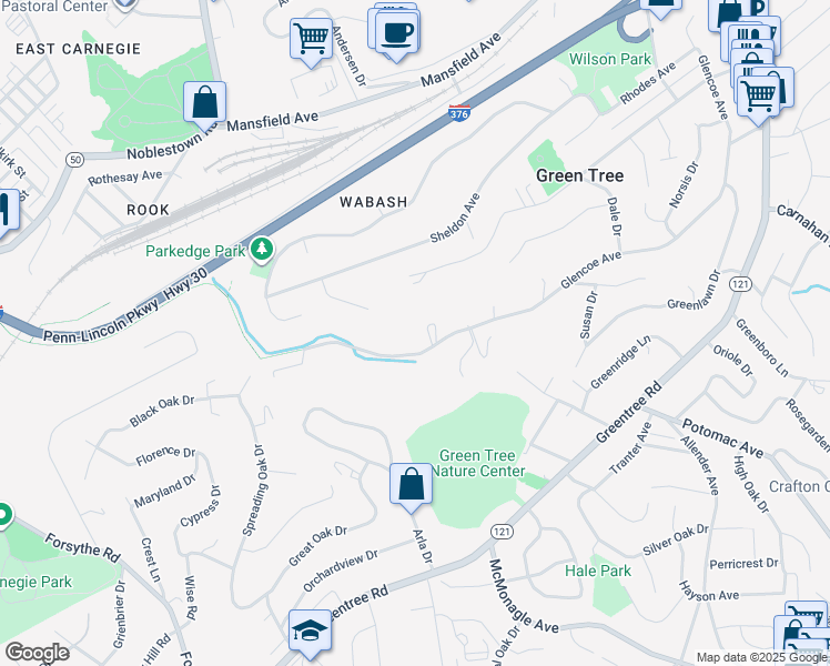 map of restaurants, bars, coffee shops, grocery stores, and more near 1395 Glencoe Avenue in Pittsburgh