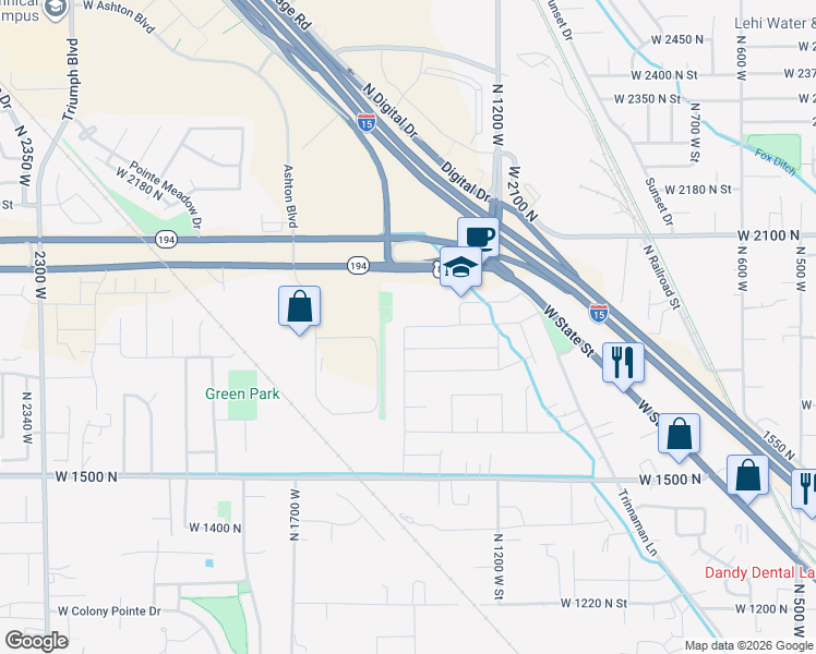 map of restaurants, bars, coffee shops, grocery stores, and more near 2230 1870 North in Lehi