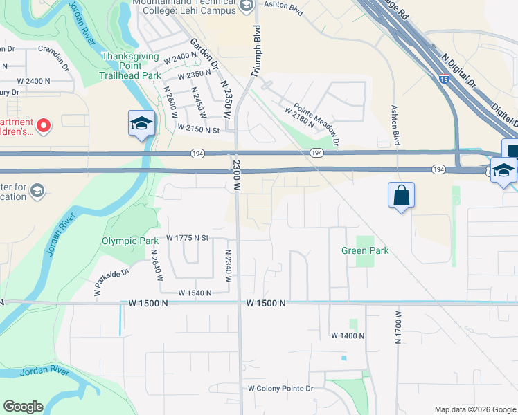 map of restaurants, bars, coffee shops, grocery stores, and more near 2256 1880 North Street in Lehi