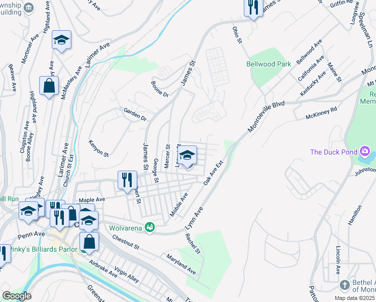 map of restaurants, bars, coffee shops, grocery stores, and more near 1621 Larch Street in Turtle Creek