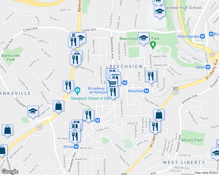 map of restaurants, bars, coffee shops, grocery stores, and more near in Pittsburgh