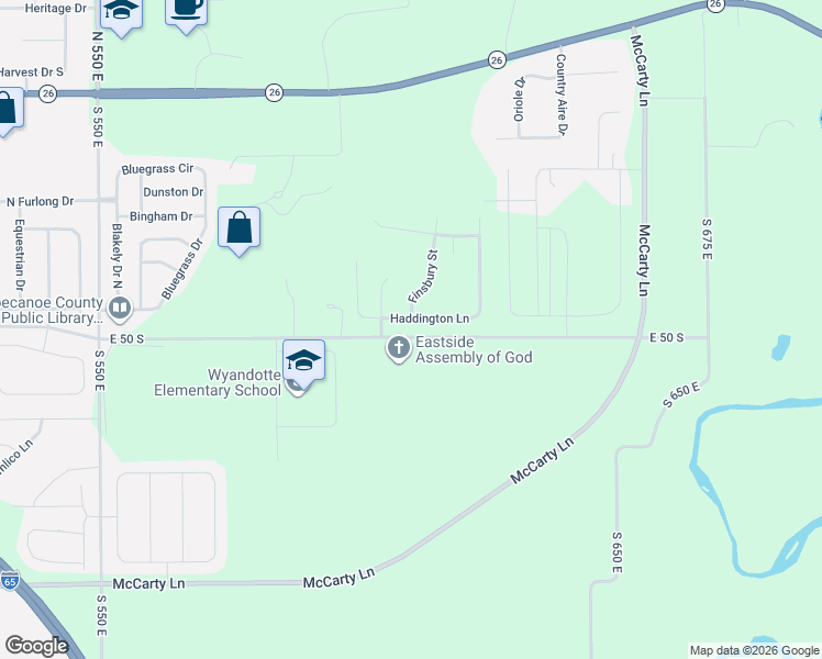 map of restaurants, bars, coffee shops, grocery stores, and more near 6121 East 50 South in Lafayette