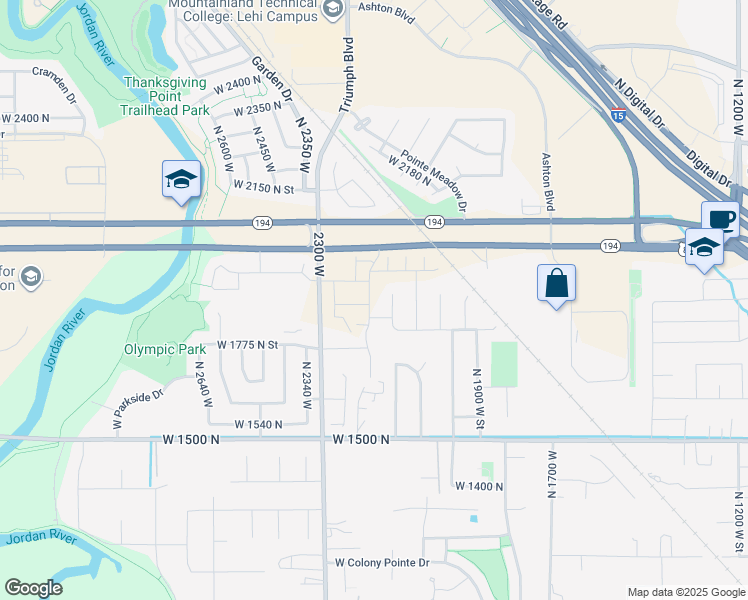 map of restaurants, bars, coffee shops, grocery stores, and more near 1882 2230 West Street in Lehi