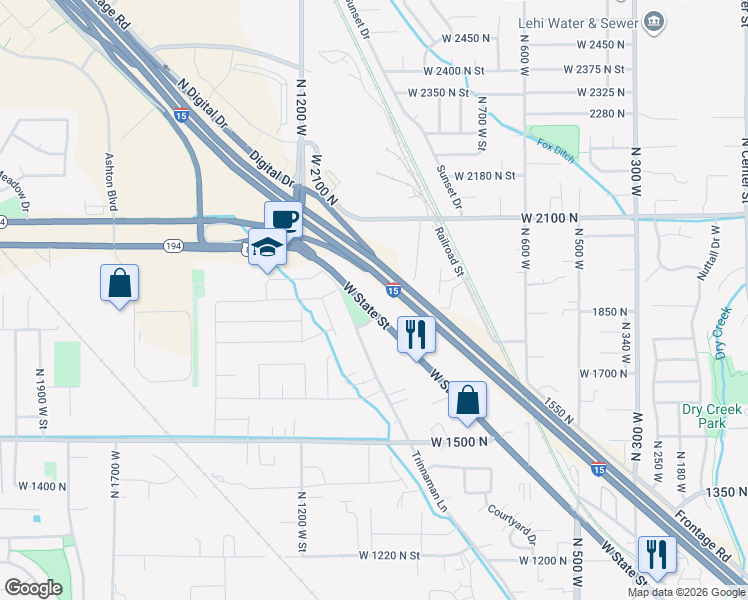 map of restaurants, bars, coffee shops, grocery stores, and more near 986 West State Street in Lehi